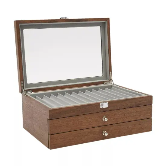 Walnut Wood Fountain Pen Display Organizer Storage Collector Box 34 Slots {4}