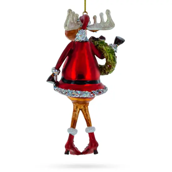 Reindeer Lady Adorned with Wreath Glass Christmas Ornament {4}