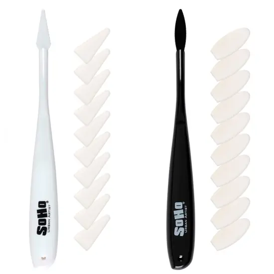 SoHo Urban Artist Pastel Blender Knife - Set of 2 - 1 Pack - Soft Pastel Blending Tools w/ 20 Mixed Foam Covers - Oval & Pointed Applicator - Plastic Palette Knife Set for Blending Soft Pastels & Charcoal {3}