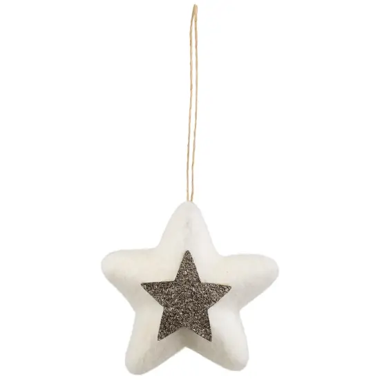 Northlight Plush Metallic Star Hanging Christmas Ornament - 3.75" - White and Silver {3}