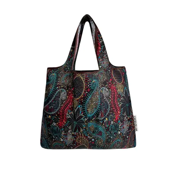 Wrapables Foldable Tote Nylon Reusable Grocery Bag (Set of 2), Cosmic Paisley {3}