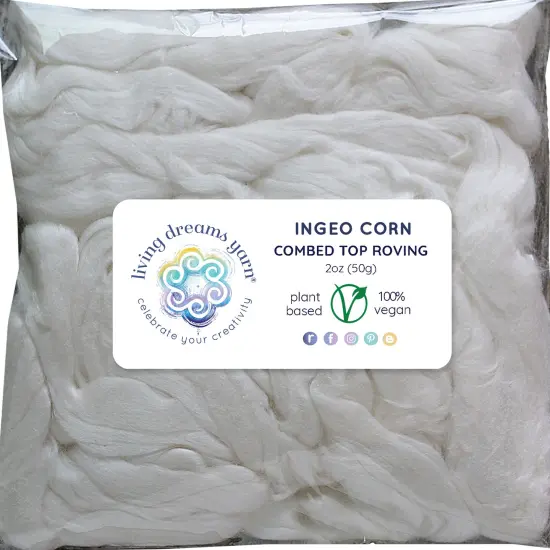 2oz Ingeo Corn Fiber: Natural White Undyed Combed Top Roving. Plant Based, Eco Friendly, Vegan {1}
