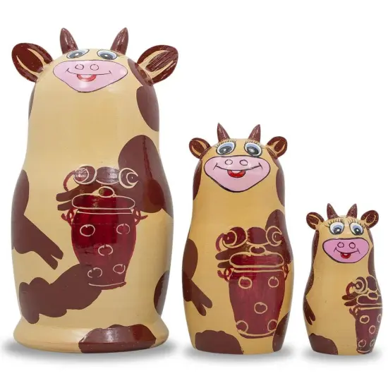 Set of 3 Cow Family Nesting Doll 5.5 Inches {1}