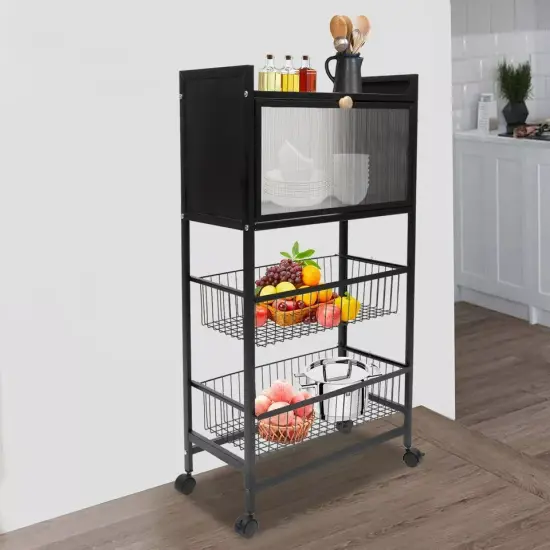 4 Tier Rolling Kitchen Organizer Shelf Storage Cabinet Microwave Coffee Station {2}