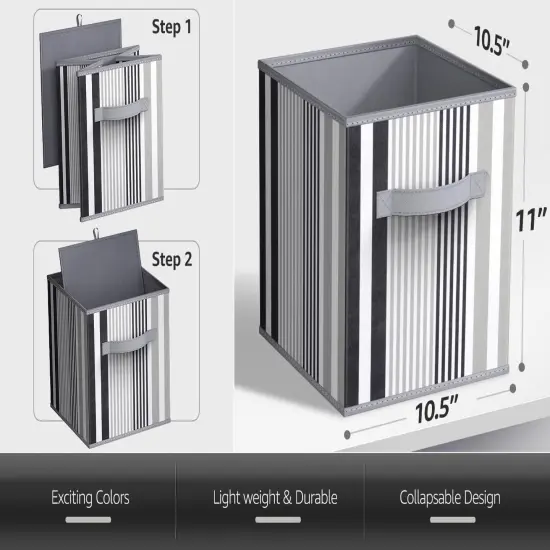 Sorbus Foldable Storage Cube - 11 Inch Closet Organizer and Storage Basket with Handles 1 Pc Stripped black {3}