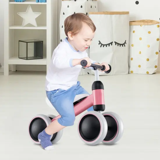 4 Wheels No-Pedal Baby Balance Bike Perfect for Indoor and Outdoor Use Pink {2}