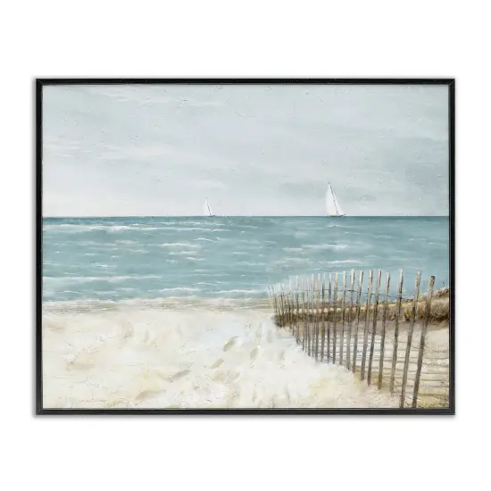 Stupell Industries Beach Footprints & Fence Framed Giclee Wall Art Design by Ruane Manning {1}