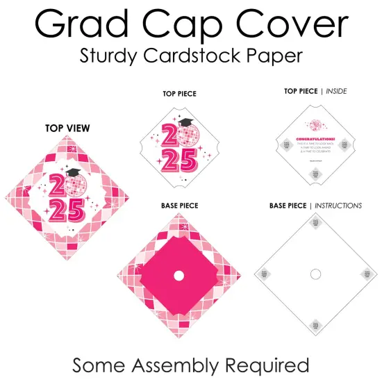 Big Dot of Happiness Pink Disco Ball - 2025 Graduation Cap Decorations Kit - Grad Cap Cover {7}