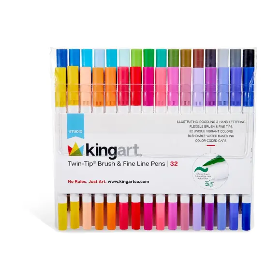 KINGART® Twin-Tip™ Brush & Fine Line Pens, Set of 32 Colors {2}