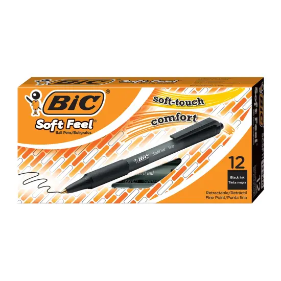 BIC Soft Feel Black Retractable Ballpoint Pens, Fine Point (0.8mm), 12-Count Pack, Black Pens With Soft-Touch Comfort Grip {2}