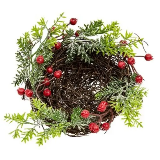 Snowy Pine & Red Berry Bird Nest {1}