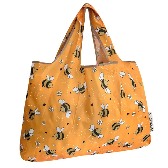Wrapables Large Foldable Tote Nylon Reusable Grocery Bags, Yellow Bees {1}