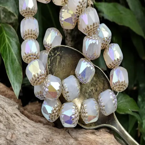 *10* 10mm Platinum Washed Milky Crystal AB Fire Polished Cathedral Beads {2}