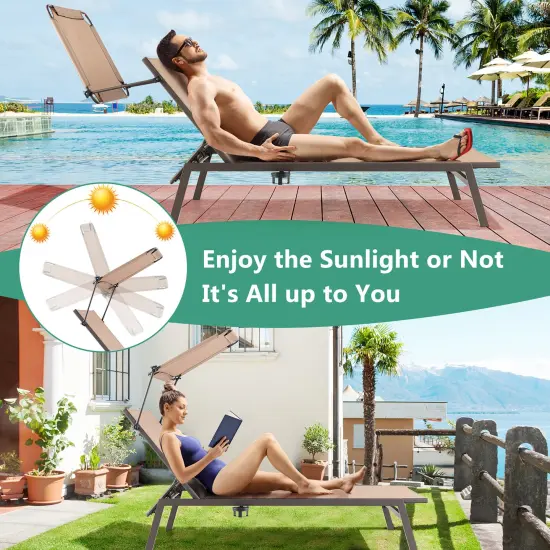 Costway Outdoor Chaise Lounge Chair with Sunshade 6-Level Adjustable Recliner Backyard {6}
