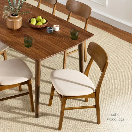 Best Choice Products 7-Piece Mid-Century Modern Upholstered Dining Set, Wooden Table w/ 6 Chairs Walnut/Cream {5}