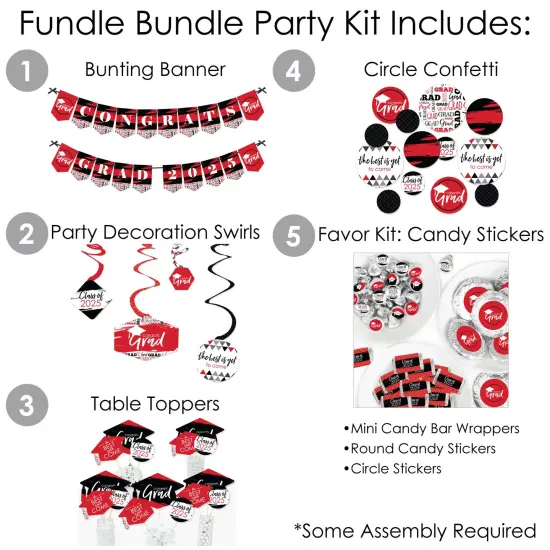 Big Dot of Happiness 2025 Red Graduation Party Supplies - 387 Piece Decoration Kit - Fundle Bundle {3}