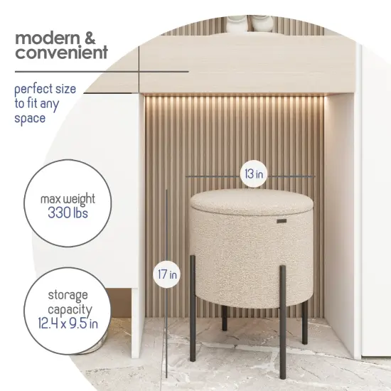 StorageBud Round Ottoman with Storage Beige {6}