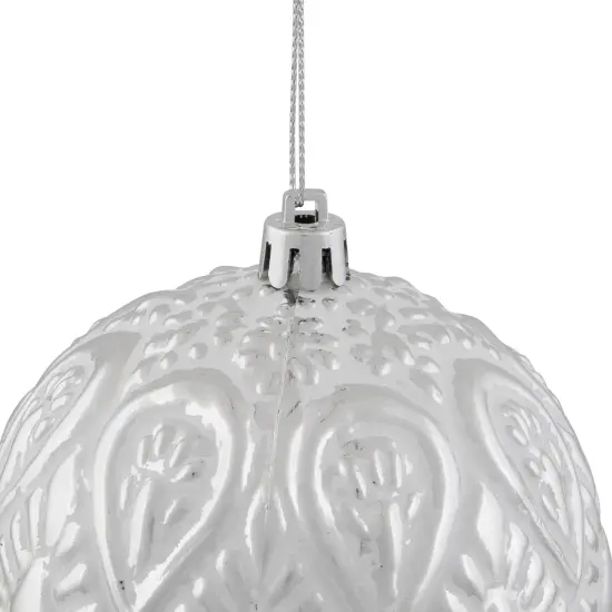 Northlight Embossed Raindrops Christmas Glass Ball Ornament - 3.5" - White {4}