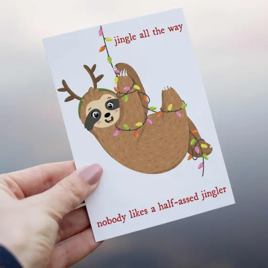 Funny Sloth Christmas Greeting Cards – Jingle All The Way Holiday Notecards Bulk Pack, Boxed Set of 24 Blank Cards with Envelopes {1}