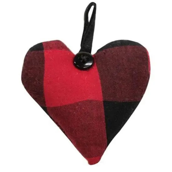Red & Black Buffalo Check Fabric Heart Hanger Ornament {1}