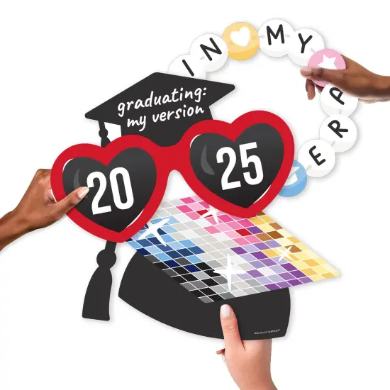 Big Dot of Happiness In My Grad Era - Grad Cap, Heart Glasses and Friendship Bracelet Decorations - Graduation Party Large Photo Props - 3 Pc {5}