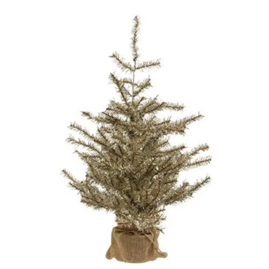 Antiqued Silver Tinsel Tree With Burlap Base 2ft {1}