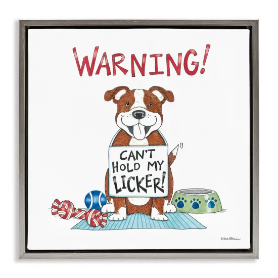 Stupell Industries Funny Can't Hold Licker Dog Framed Floater Canvas Wall Art Design by Deb Strain {1}