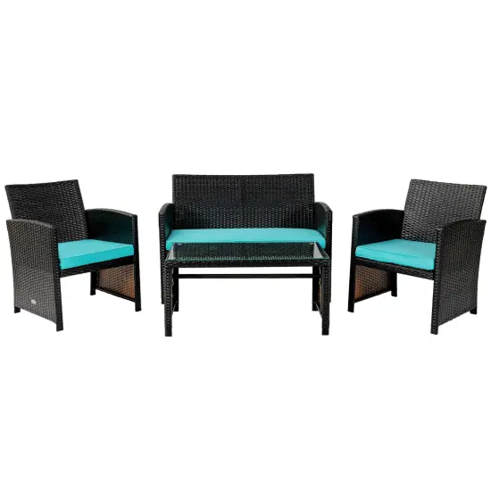 4 Pcs Patio Rattan Cushioned Furniture Set White {9}