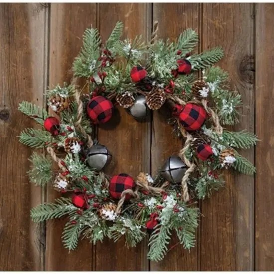 Buffalo Gingham Country Holiday Wreath 17" {1}