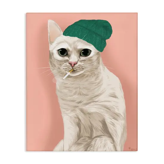 Stupell Industries Hipster Cat with Beanie Canvas Wall Art Design by Tara Royle {1}