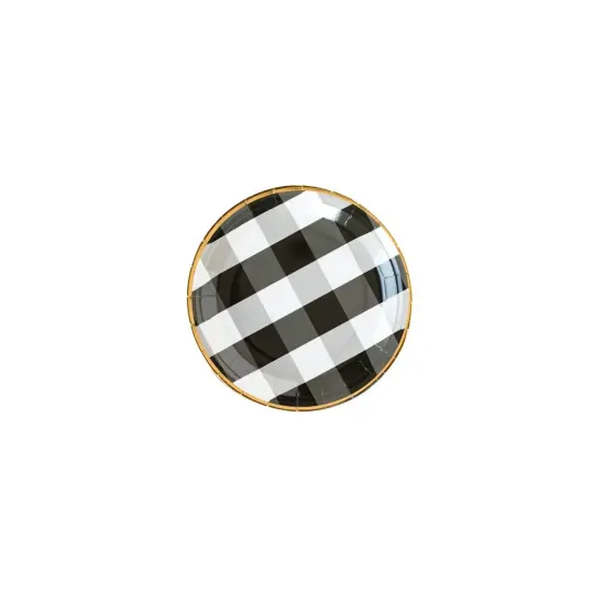 Stylish 9" Black & White Buffalo Plaid Plates with Gold Trim &ndash; Elegant Disposable Dinnerware for Any Event {2}