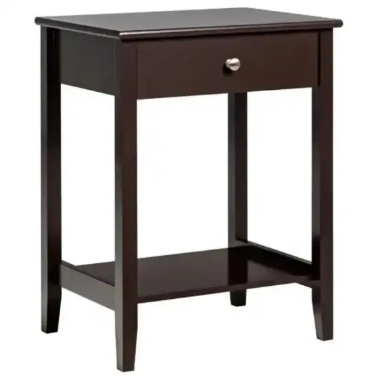 2-Tier Wooden Storage Display Nightstand End Table with 1 Drawer and Metal Handle Grey {8}