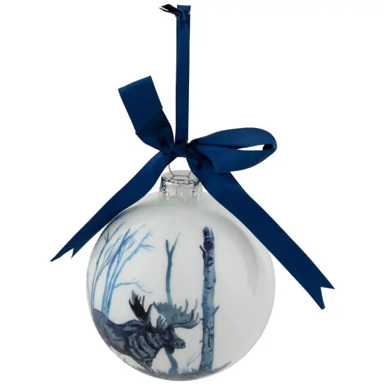 Northlight Moose Glass Christmas Ball Ornament - 4" - White and Blue {3}