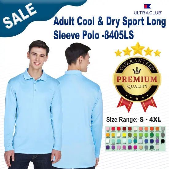 UltraClub&reg; Adult Cool & Dry Sport Long-Sleeve Polo Grey {2}