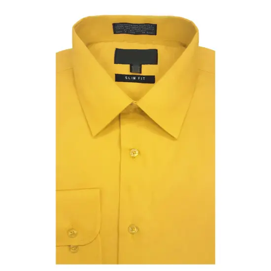 Yellow Slim Fit Long Sleeve Collared Shirt {6}