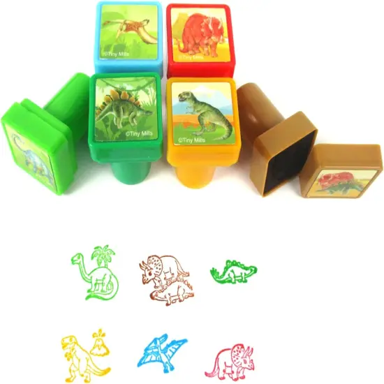 TINYMILLS Jurassic Dinosaur Stamps for Kids, 24 Pcs, Self Ink, Birthday Party Favors, Goody Bag Fillers {2}