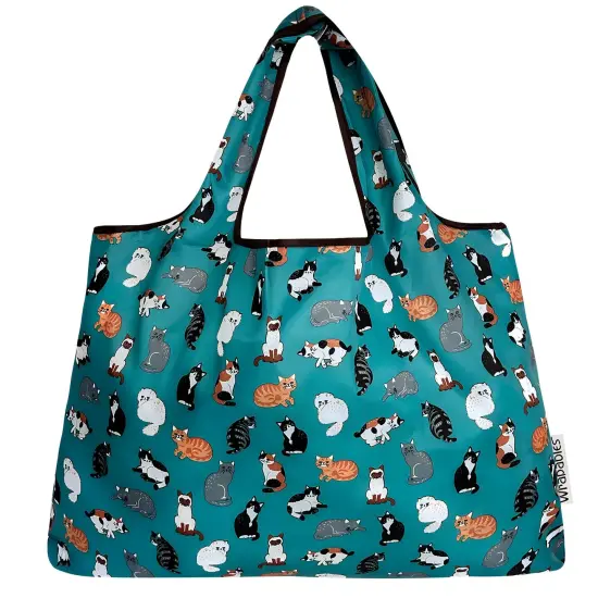 Wrapables Large Foldable Tote Nylon Reusable Grocery Bags, Kitties Everywhere {3}