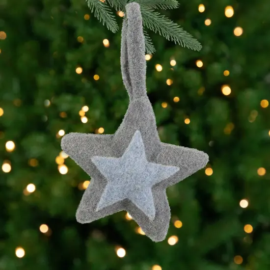 Northlight Plush Double Felt Star Christmas Ornament - 6.25" - Gray {1}