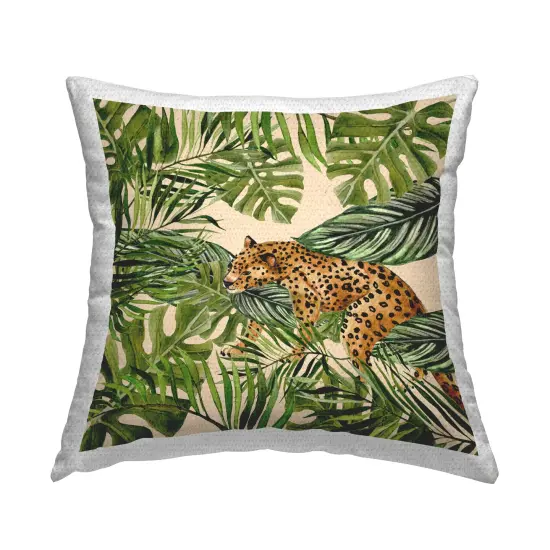 Botanical Leopard on Branch Outdoor Printed Pillow Design by Janet Tava, 18 x 7 x 18 {1}