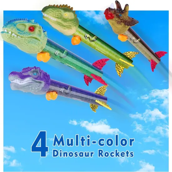 Dinosaur Toy Rocket Launcher for Kids - Launch up to 100 Ft, 4 Rockets, Outdoor outside Toys for Kids, Dinosaur Toys, Birthday Gifts for 3 4 5 6 7 8-12 Year Old Boys Girls Assorted {6}