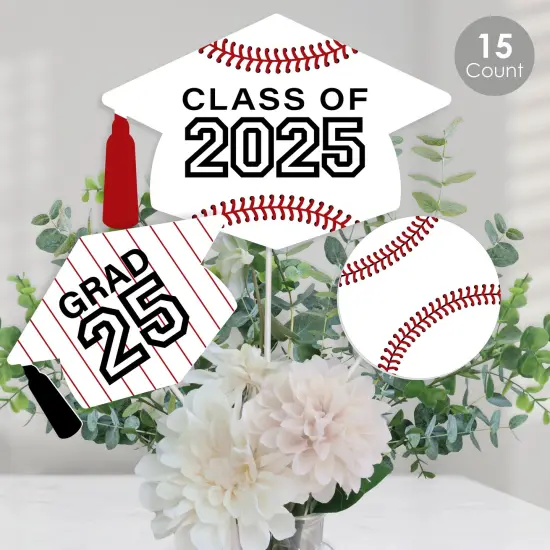 Big Dot of Happiness Grad Baseball - 2025 Graduation Party Centerpiece Sticks - Table Toppers - Set of 15 {1}
