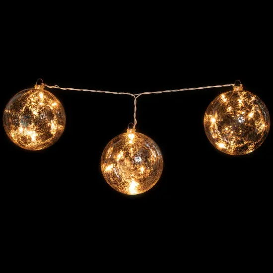 PENN Lighted Mercury Glass Finish Christmas Ball Ornaments - Silver - Clear Lights - Set of 3 {1}