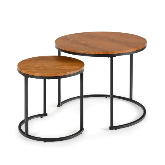 Set of 2 Modern Round Stacking Nesting Coffee Tables for Living Room Rustic Brown {7}