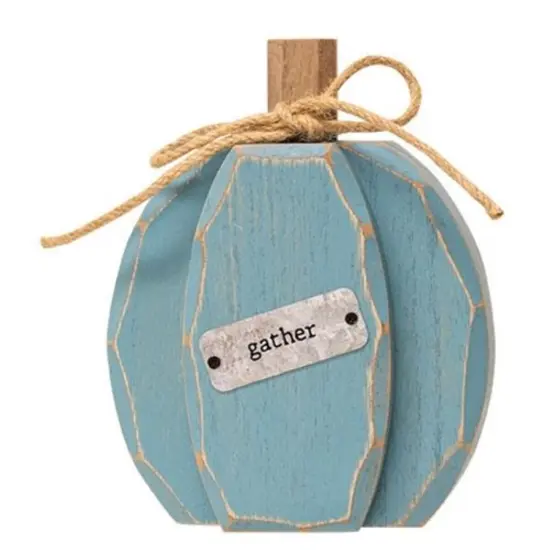 Wood Pumpkin Fall Decor with Jute Bow and Metal Plate for Farmhouse Gather {3}