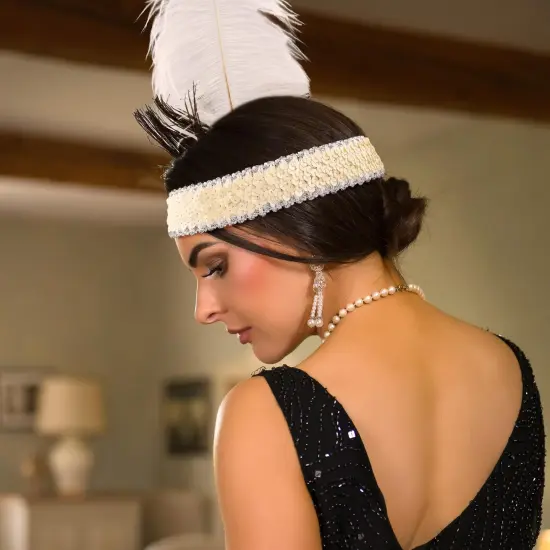 Roaring 20's Deluxe Costume Headband Beige {5}