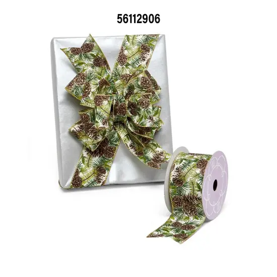Classic Pinecones & Foliage Natural Wired Ribbon 2.5" x 10 Yards {3}