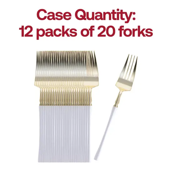 Gold with White Handle Moderno Disposable Plastic Dinner Forks (240 Forks) {5}