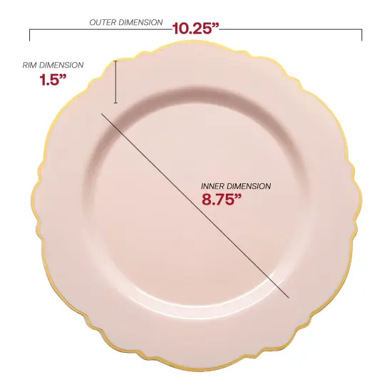 Pink with Gold Rim Round Blossom Disposable Plastic Dinner Plates - 10.25" (120 Plates) {3}