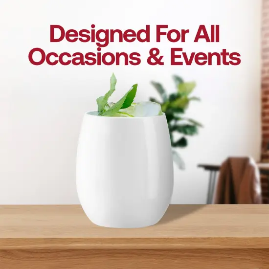 Solid White Elegant Stemless Plastic Wine Glasses - 12 oz. (64 Glasses) {6}