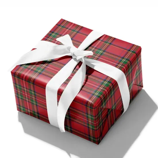 Plaid Christmas Wrapping Paper Red / Gold Holographic Plaid 24'' &times; 208' Red Gold Hc P {4}